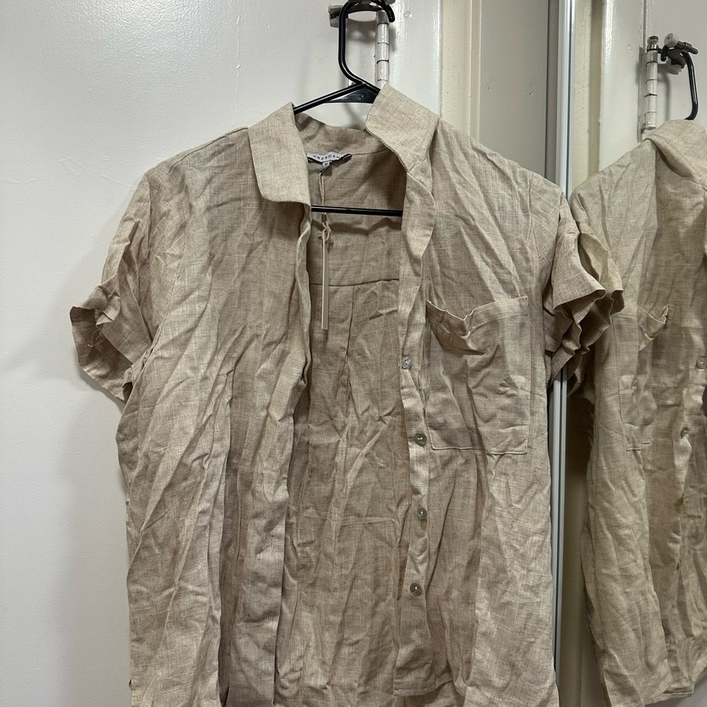 Casual Beige Button-Up Shirt with matching shorts (sold as set)
